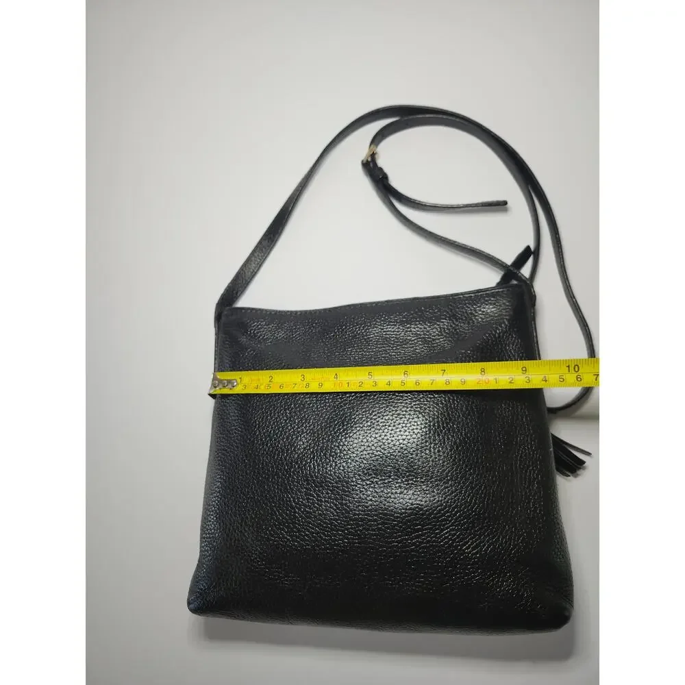 Kate Spade Crossbody Bag Black Leather Gold Tassel Minimalist Pebbled